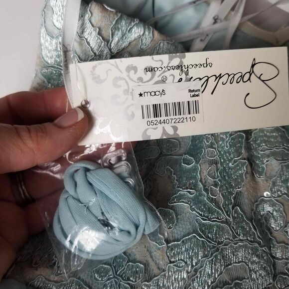 Formal Strapless Lace Sparkle Sequin Baby Blue Long Chiffon Gown Maxi Dress NEW! - Picture 12 of 13